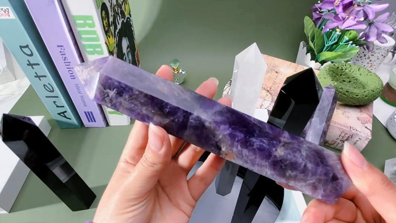 Runyangshi Large Natural Clear Quartz Chakra Crystal Tower - 7"-7.8"(18-20cm) Hexagonal Healing Crystal Obelisk for Energy Healing, Meditation, Home Decor, 7"-7.8"(18-20cm)