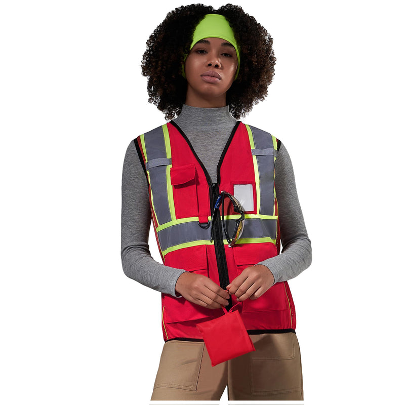 AYKRM 11 color Ladies High Vis Reflective Safety Vest for Women X-Small Red