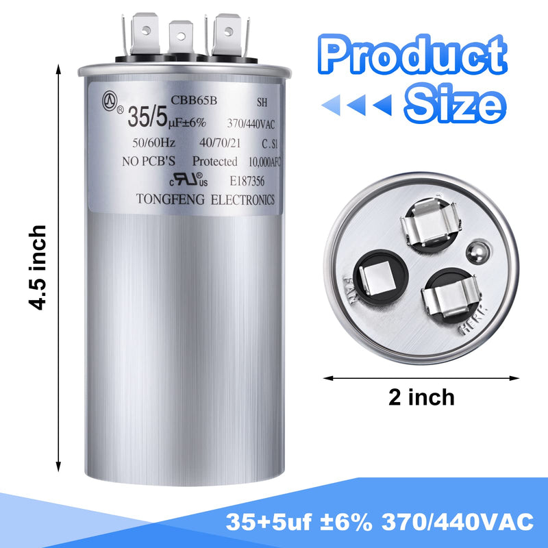 [Australia - AusPower] - 35+5 MFD 35/5 uf ±6% 370V or 440V VAC Dual Run Round Capacitor, 35 5 Start Capacitor for AC Air Conditioning Unit, Condenser Straight Cool or Heat Pump 1 