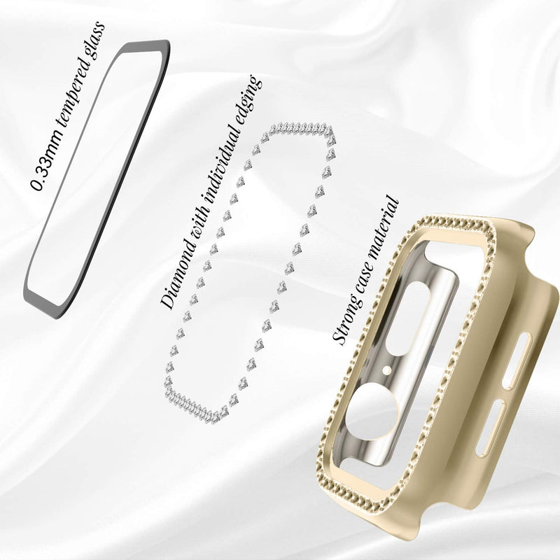 [Australia - AusPower] - Recoppa Compatible for Apple Watch Case with Screen Protector for Apple Watch 38mm Series 3/2/1, Bling Crystal Diamond Rhinestone Ultra-Thin Bumper Full Cover Protective Case for Women Girls iWatch champagne gold 38 mm 