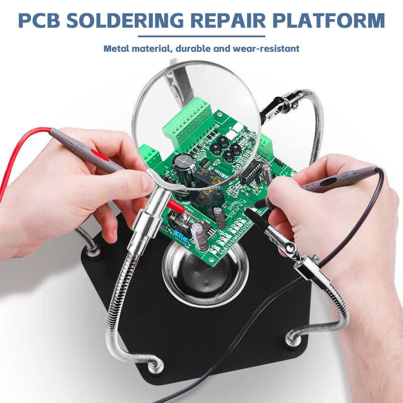 [Australia - AusPower] - Third Hand Soldering Aid Magnetic Helping Hand Soldering PCB Holder Tool Model Making Accessories Four Arms Helping Hands with 3 x Magnifying Glass for Soldering and Crafts Workshop Helping Station 