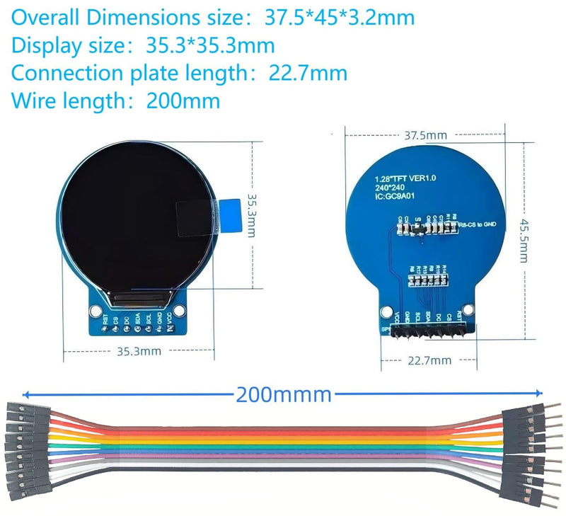 [Australia - AusPower] - 3Pcs TFT LCD Display Screen Compatible with for Arduino (1.28 Inch 240x240) Round Full Color HD IPS Full View RGB Touching Display GC9A01 Driver Chips 7 Pin SPI Interfac Welding Pins 