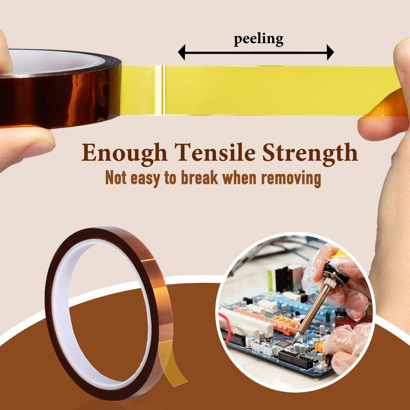 Heat Tape for Sublimation,3 Rolls 10mm x33m(108ft) Heat Resistant Tape,High Temperature Tape,Heat Transfer Tape,Polyimide Tape for Electronics and Heat Vinyl Press No Residue 10 mm Brown 3