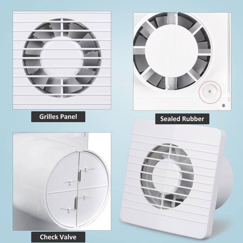 4 Inch Exhaust Fan, Wall Mount Extractor | Plug-in Louvers Window Extractor, Anti-backflow Check, For Toilet, Office, Kitchen, Bathroom 4-INCH 10W 55CFM White Grilles