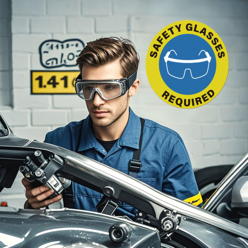 5 Pack Safety Glasses Required Sticker 17 × 17 Inches Eyes Protection Caution Warning Safety Sign Self Adhesive Vinyl Waterproof Signage for Factory Warehouse Workplace