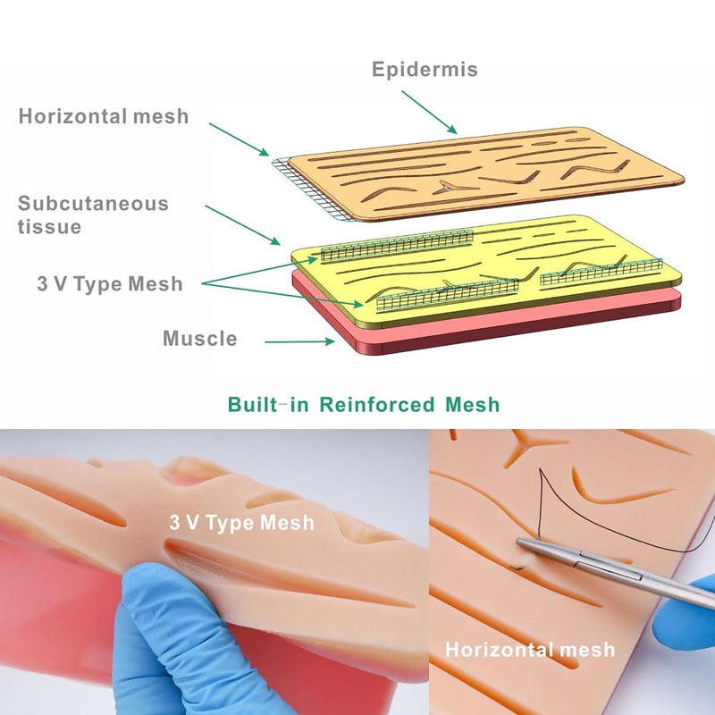 [Australia - AusPower] - Suture Practice Kit for Medical Students, Complete Training Kit (30 Pieces) Include Durable Silicone Suturing Pad with Pre-Cut Wounds, Tools Kit, and Suture with Threads (Educational Use Only) 