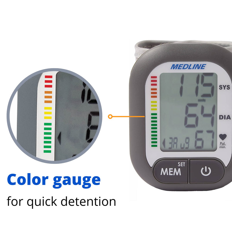 [Australia - AusPower] - Medline Digital Wrist Blood Pressure Monitor, BP Cuff with Batteries Included (60 Reading Memory) 