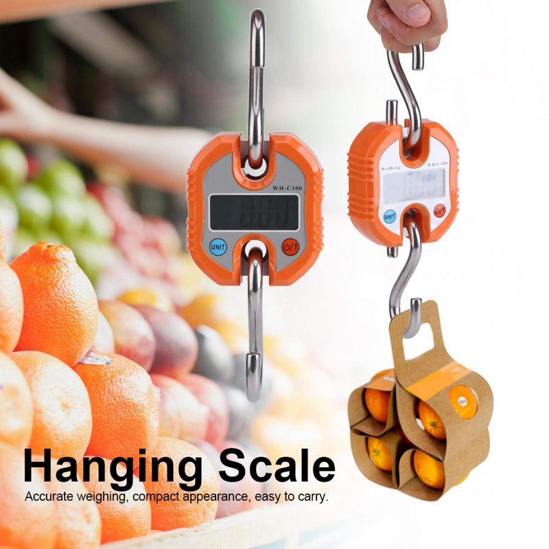 Mini Digital Crane Scale, Small Hand -Held S-Shaped Barb Crane Scale, 150Kg/50Kg Double with LCD Display Electronic Portable Crane Scale, for Farm Hunting Fishing(Orange) Orange