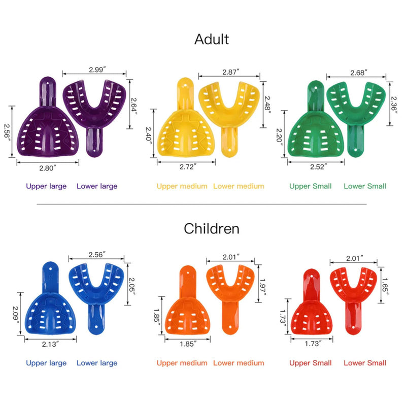 [Australia - AusPower] - Dental Impression Trays Perforated Plastic Autoclavable 12Pcs Teeth Holder Upper & Lower for Adults and Child Multicolor 