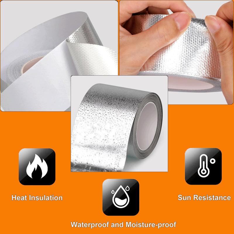 Fiberglass Reinforced Foil Duct Tape, 2 inch Glass Fiber Cloth Aluminum Foil Tape Duct Tape Withstand 80°C to 100°C, Fireproof Heat Resistant Tape for HVAC, Metal Repair Sealing and Insulation 2 inch width x 82 feet Cross Pattern Silver