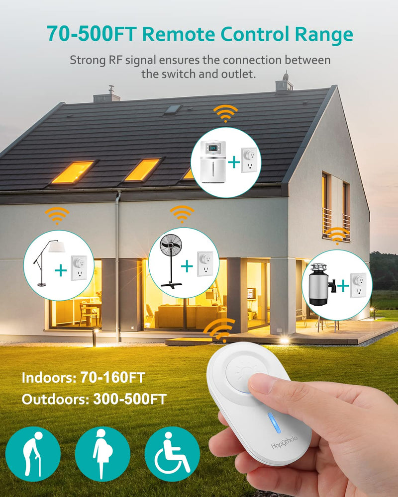 [2 Pack] HAPYTHDA Wireless Remote Control Outlet Plug, No Wiring Needed Remote Light Switches Kit, 500 Feet RF Range 275V/15A/1500W Electrical Remote Outlet for Light, Small Electrical Appliance Remote & Outlet White 2