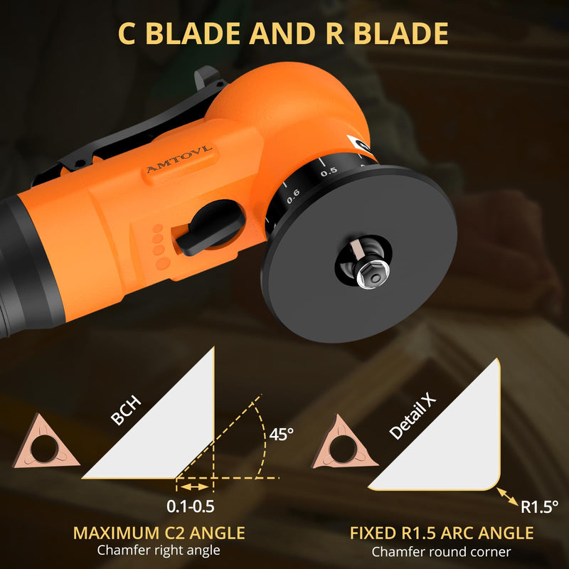 [Australia - AusPower] - AMTOVL Pneumatic Chamfering Machine 30000 RPM Pneumatic Chamfering Tool 45 Degree Air Chamfer Machine with 1/4 Inch Air Inlet for Metal Wood Acrylic Deburring Trimming (Orange) Orange 
