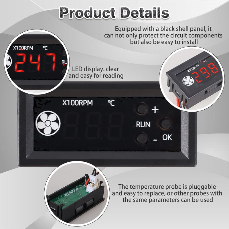[Australia - AusPower] - Fan Temperature Controller, ICSTATION DC 12V PWM 4-Wire Fan Speed Controller Module with Temperature Probe Digital Display ℃ Temperature Controlled Governor for 3A Fan PC 