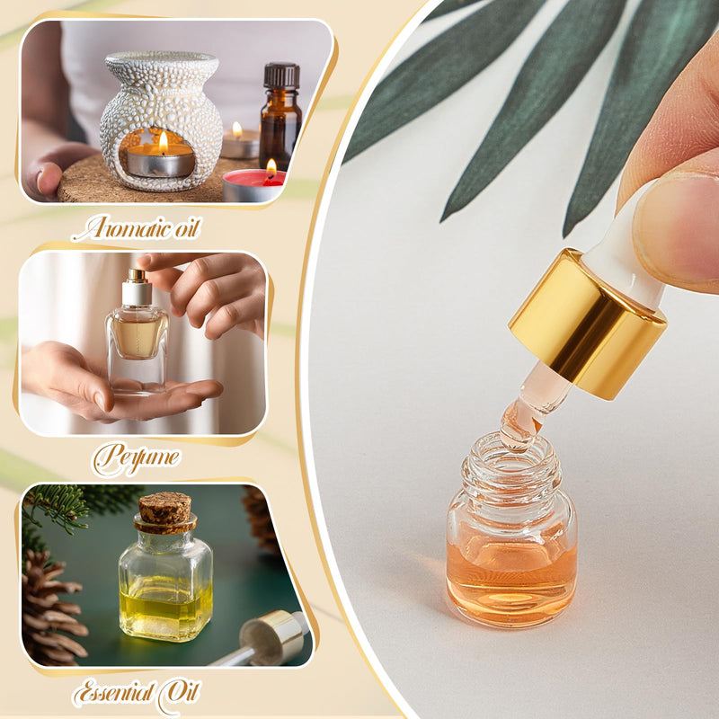 [Australia - AusPower] - 100 Pcs Mini Glass Dropper Bottle Bulk Clear Essential Oil Dropper Bottles Small Glass Dropping Sample Containers Perfume Liquid Cosmetic Sample Vials with Cap for Traveling (Gold,1 ml) Gold 1 ml 