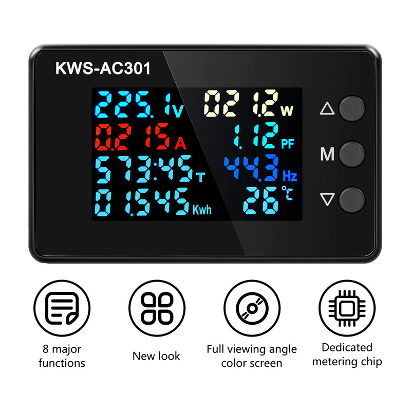 Digital Display AC Multimeter 50-300V 0-100A Current Voltmeter with Open Transformer 110V 220V 8 in 1 Multifunction Electric Meter Power Detector LCD Digital Display Tester Gauge Monitor 100A with Open Current Transformer