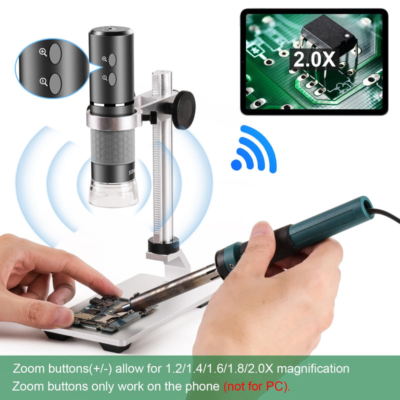 [Australia - AusPower] - Cainda 4K 3840 x 2160p WiFi Digital Microscope Camera with Adjustable Metal Stand, Wireless Portable Microscope for iPhone Android Phone and Windows Mac PC wifi microscope 