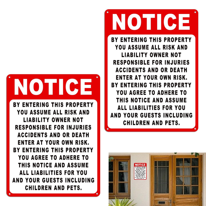 Not Responsible For Accidents Or Injuries Sign, Risk Warning Signs For Property, 9'' X 12'' Enter At Your Own Risk Industrial/No Intrusion Warning Sign (2) 2