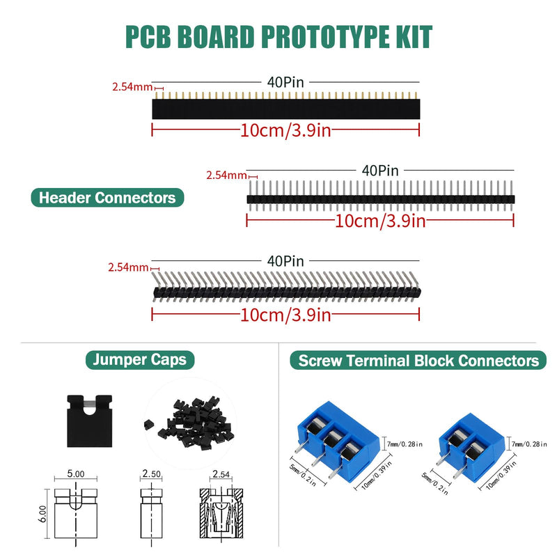 [Australia - AusPower] - 174-Piece PCB Circuit Board Prototype Kit - Double-Sided Perf Boards in 6 Sizes (Large, Medium, Small), Compatible with Arduino, includes 40-Pin 2.54mm Male and Female Headers 