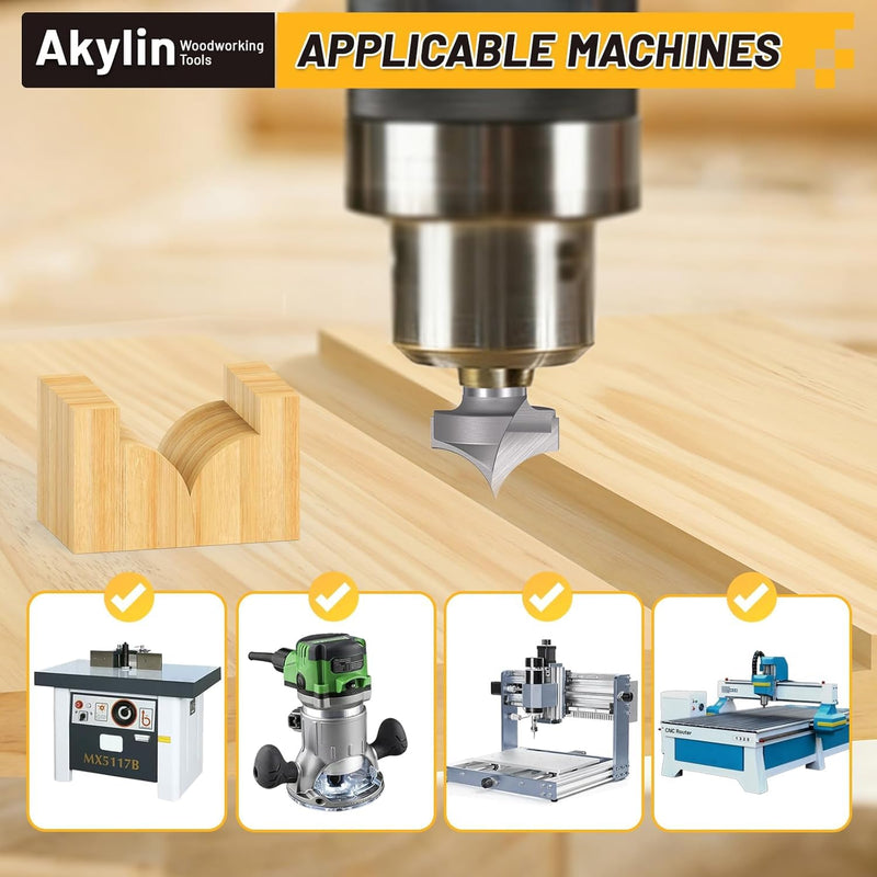 5pcs Point Cutting Roundover Router Bit Set,1/2" Shank,Cutting Dia. 3/8",5/8",3/4",7/8" and 1",Round-Over Plunge Cutter for Wood Plunging,Routing 1/2"x 5Pcs