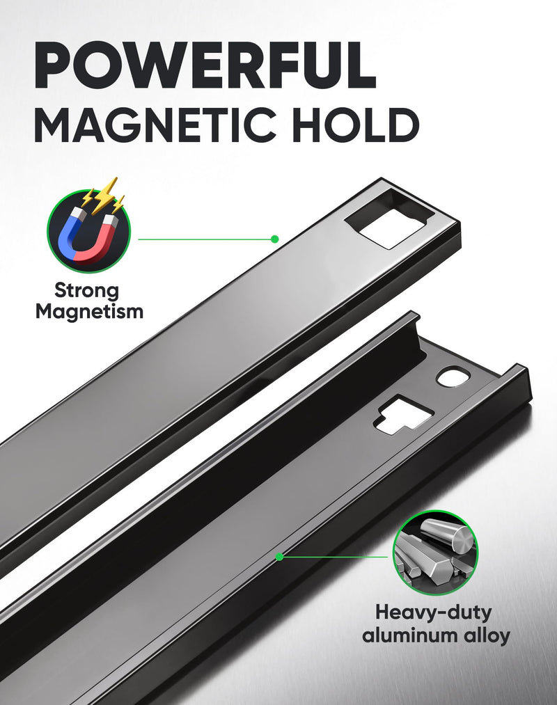 ALOANES Magnetic Socket Organizer Set, 3-Piece Heavy Duty Aluminum Socket Rails, 360° Swivel Clips Socket Rail Kit for Tool Tray Drawer Fit 3/8-Inch x 42 Clips (Black, 3PC) Black 3PC, 3/8-Inch Drive
