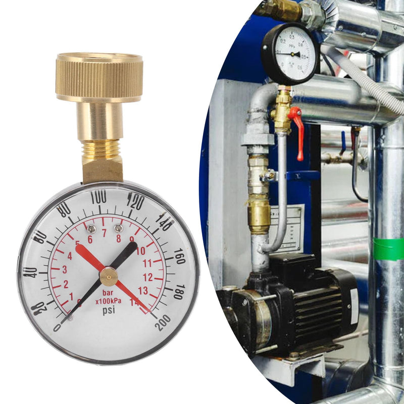 [Australia - AusPower] - Pressure Gauge, Water Pressure Tester, Aluminium Alloy, Iron, 0 to 200 Psi, Universal Water Pressure Tester with 3/4 Female Hose Thread for Replacement 