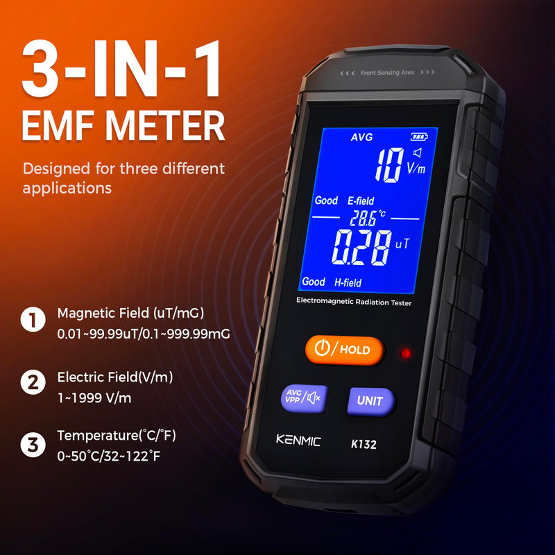 [Australia - AusPower] - EMF Meter - Rechargeable Handheld Electromagnetic Field Detector with Digital LCD - Ideal for Home, Office, Outdoors, and Ghost Hunting Black 