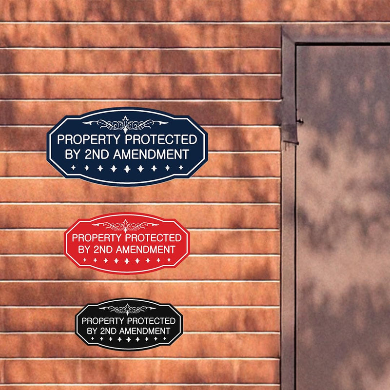 Victorian Property Protected By 2nd Amendment Sign - Easy Installation | Durable Wall or Door (Black Gold) - Large (2 Pack) 5 x 10" - Large (2 Pack) Black Gold