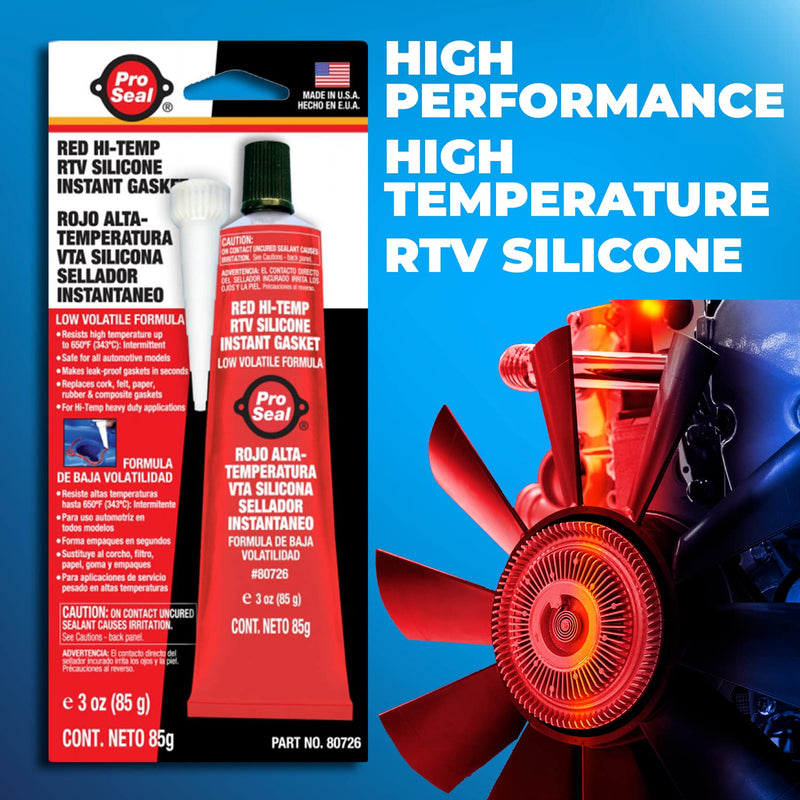 [Australia - AusPower] - Pro-Seal RTV Silicone Sealant, 3 oz Tube, Red (80726) 