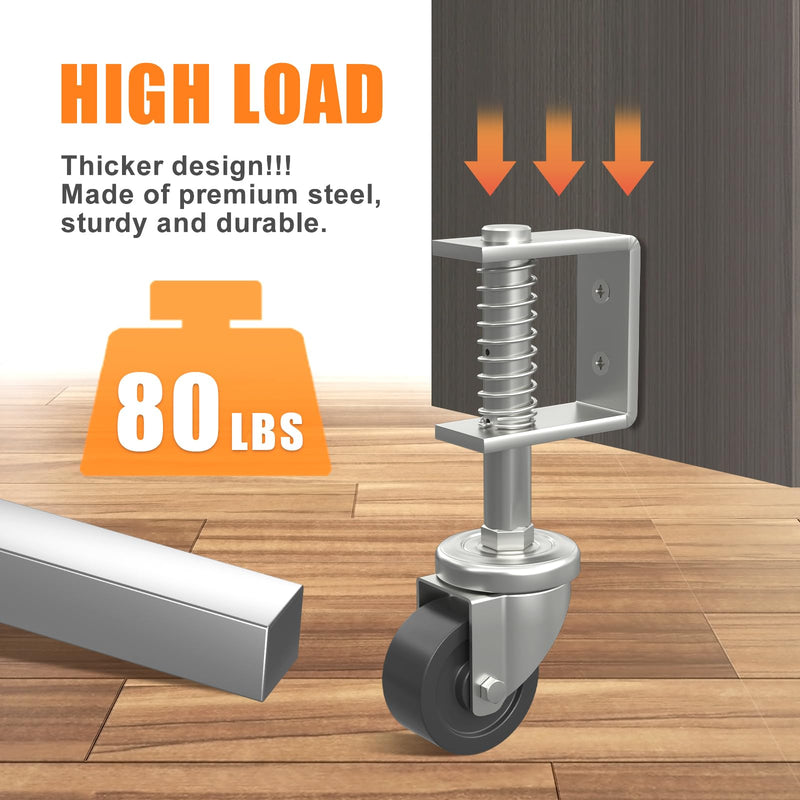 Gate Wheel 2 Inch Heavy-Duty Caster for Wooden Gates - 360 Degree Rotation, Solid Rubber Tire, 80lbs Capacity, Spring-Loaded, Includes Screws & Screwdriver 2inch 70lb