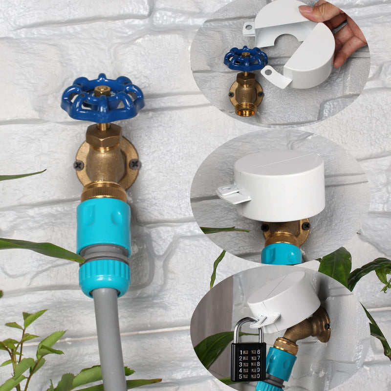 Outdoor Faucet Lock System -Gate Valve Lockout Device -Prevent Water Theft by Cover and Code Lock,Stop Unauthorized Water use and Vandalism,Water Spigot Cover (White Password Lock) White