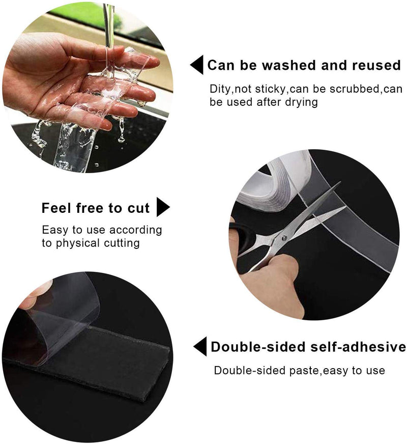16.5Ft Nano Double Sided Tape Adhesive,Removable Traceless Washable Gel Grip Tape, Multifunction Strong Reusable Transparent Anti-Slip Adhesive for Paste Photos and Posters, Fix Carpet Mats
