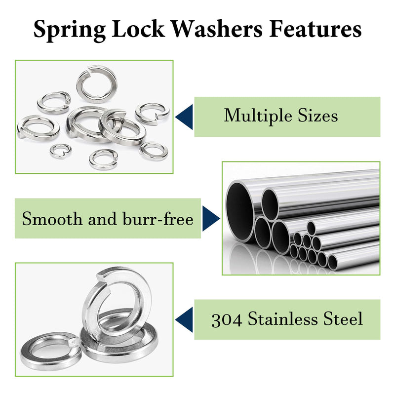 [Australia - AusPower] - Spring Lock Washers Assortment Kit(1000 Pack),M2 M2.5 M3 M4 M5 M6 M8 M10 M12 Metric Split Lock Washer Set,304 Stainless Steel Lock Washers for Screws Bolts 