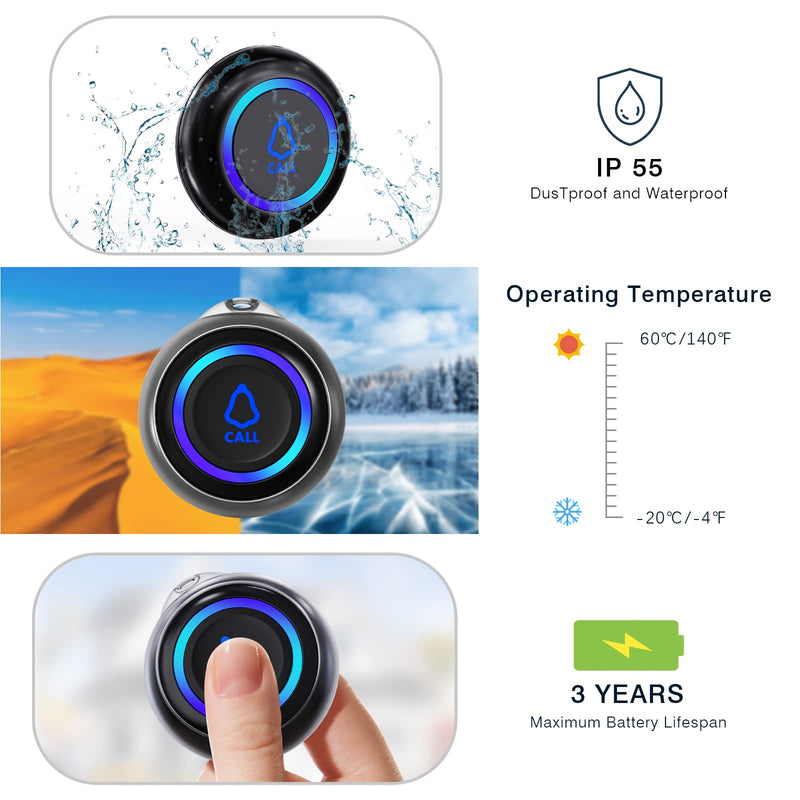 [Australia - AusPower] - Caregiver Pager, Wireless Call Button for Seniors/Elderly at Home, 1 SOS Button + 1 Receiver Medical Life Alert System, Emergency Panic Call Bell, Nurse Calling & Patient Assistance Alarm 1 Receiver + 1 Call Button Black 