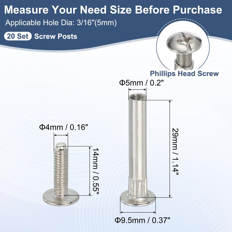 [Australia - AusPower] - PATIKIL Binding Screw Posts, 20 Set Screw Posts Fit for 3/16"(5mm) Hole Dia Female M5 x 29mm Carbon Steel Binding Bolts Nut for Leather Scrapbook DIY 