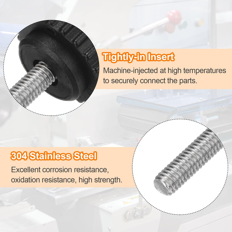 [Australia - AusPower] - HARFINGTON 6pcs Knurled Clamping Knobs Thumb Screws M6 x 12mm Metric Male Thread 28mm Matte Plastic Head 304 Stainless Steel Stud Hand Threaded Knob Thumbscrew Handle, Black 