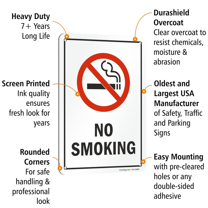 SmartSign No Smoking Sign (Pack of 4), 7 x 10 Inches, 40 Mil Aluminum, Laminated, Pre-drilled Holes, Made in USA 7" x 10" - Pack of 4