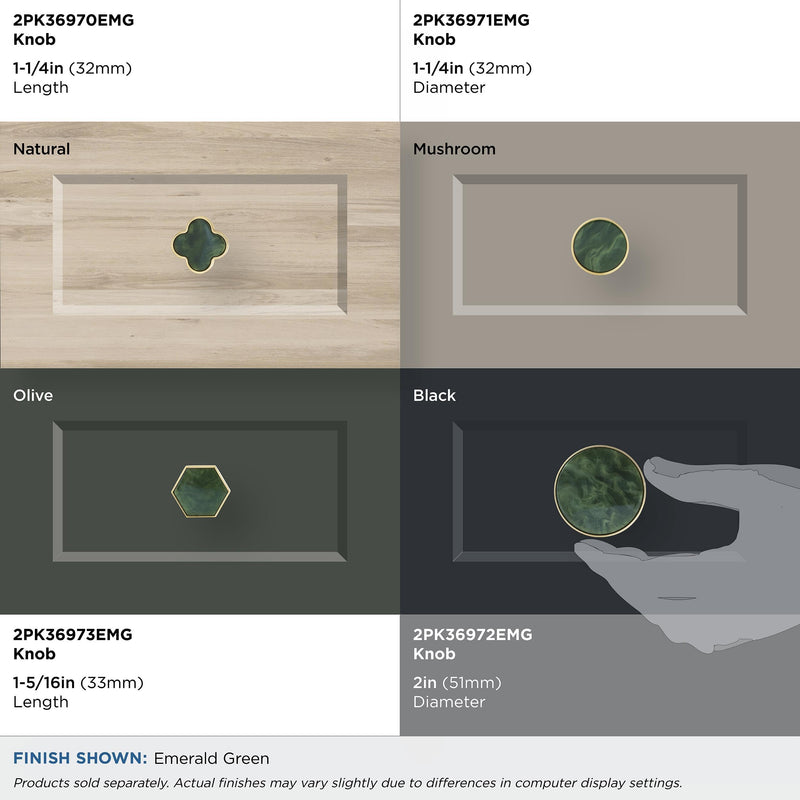 Amerock 2PK36972EMG Accents Round Cabinet Knob | Furniture Knob | 2 inch (51 mm) Diameter Gold/Emerald Green Decorative Drawer Pull