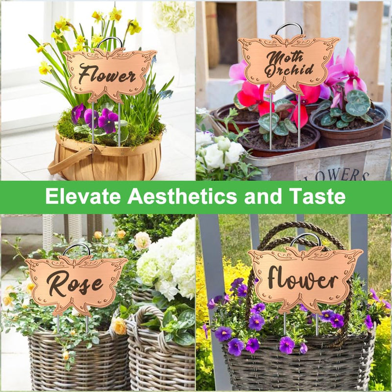 Metal Plant Labels, Tall Outdoor Butterfly Garden Markers for Flowers, Fruits and Vegetables, 304 Stainless Steel Weatherproof Signs (25 Packs, 4" x 2.3", Gold Butterfly Design) 25 PACK SUS 304 Garden Labels