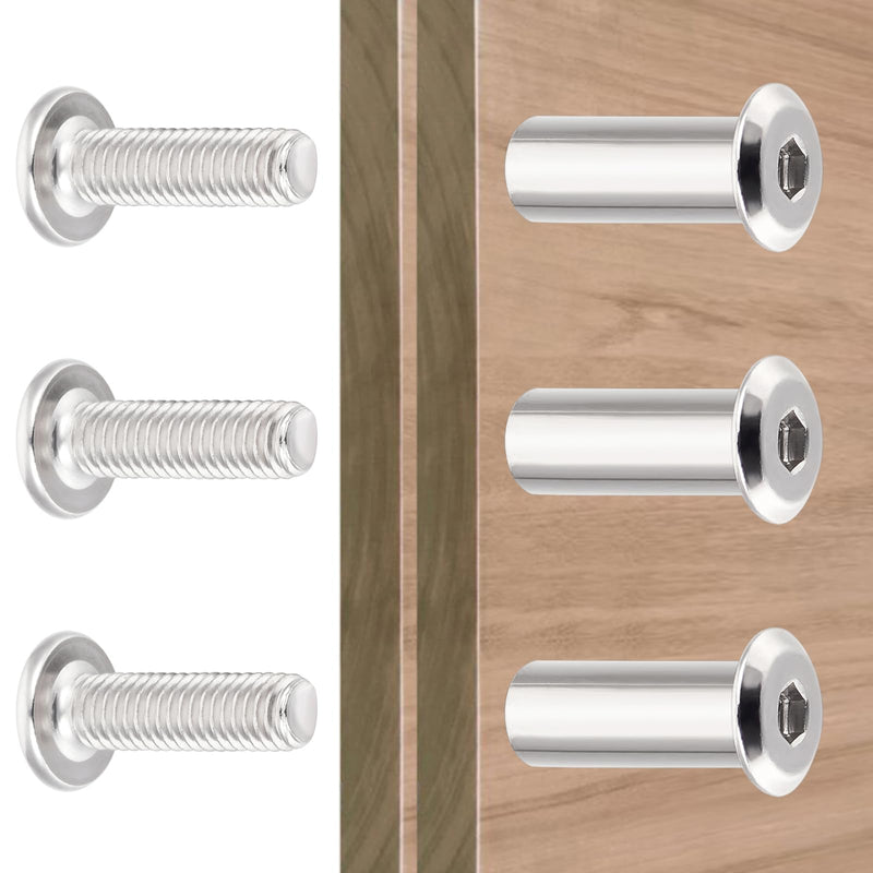 [Australia - AusPower] - 50 Sets Silver Furniture Bolts Hex Screw and Bolt Set - M6x20mm Metal Metric Thread Repair Kit for Wood Screw, Furniture Screws and Bolts, Tv Wall Mount Screws Kit 50 