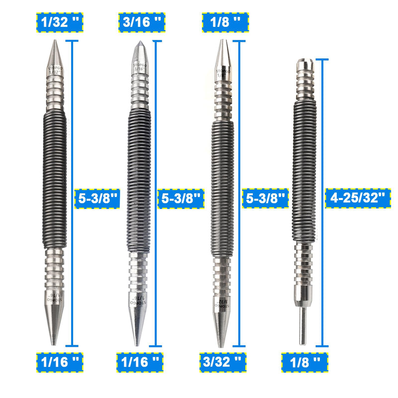 [Australia - AusPower] - Spring Nail Set,Dual Head Nail Setter,4pcs Hammerless Door Hinge Pin Removal Tool,Striking Force Spring Loaded Nail Punch?1/8-in, 3/32-in, 3/16-in, 1/16-in, 1/32-in, 1/8-in? 1/8-in,3/32-in,3/16-in,1/16-in,1/32-in,1/8-in,4pcs 