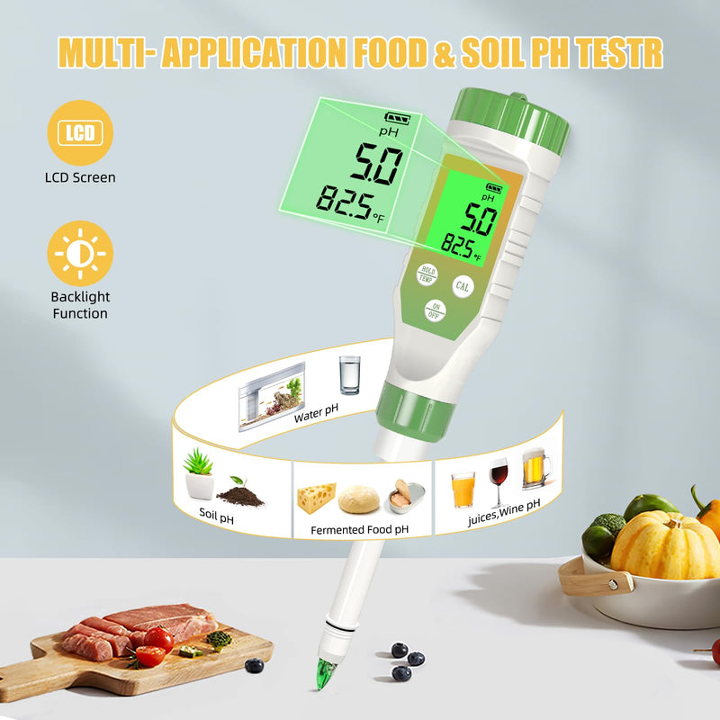 [Australia - AusPower] - pH Meter for Food, Digital pH Tester with High Accuracy pH Probe for Sourdough and Bread, Food pH Meter for Fermentation Canning, Meat, Cheese, Solid Samples and Water New pH Meter Kit 