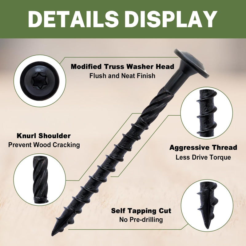 [Australia - AusPower] - LIONMAX Lag Screws 3 Inch, Structural Wood Screw #14 x 3", 50-PCS Heavy Duty Construction Screw, Rust Resistant, Washer Head, Black Coated Exterior Wood/Lag/Timber Screws, Star Drive with Bit #14 x 3" 
