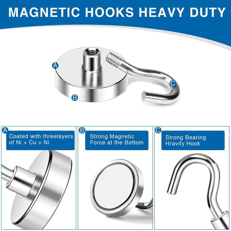 [Australia - AusPower] - LOVIMAG Strong Magnetic Hooks, 100LBS Magnet Hooks for Cruise Cabin, Super Powerful Neodymium Magents for Cruise Essentials Must Haves, Heavy Duty Magnets for Metal Door, Refrigerator,Ceiling - 6 Pcs 110lbs Silver 
