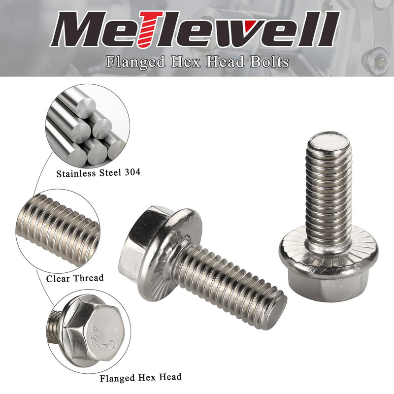 [Australia - AusPower] - 1/4-20 x 3/4" Flanged Hex Head Bolts Flange Hexagon Screws, Stainless Steel A2, DIN 6921, 25 PCS 1/4-20 x 3/4" 