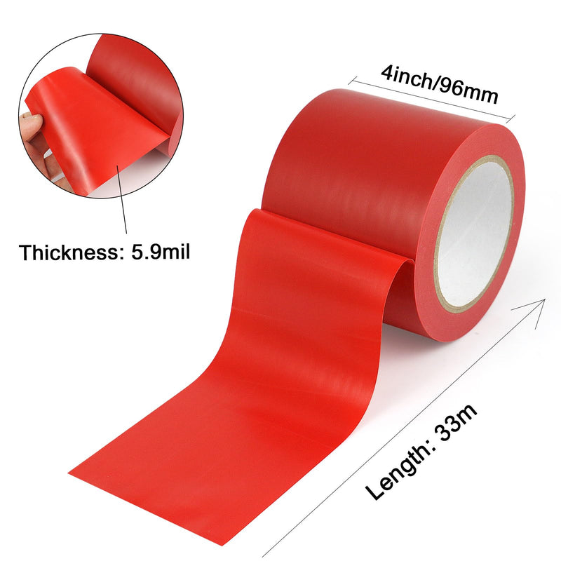 BOMEI PACK Floor Marking Tape 4 Inch x 108FT Red Warning Safety Stripe Tape for Walls, Floors, Pipes, Warterproof Caution Tape Ideal for Marking Hazardous Areas, Equipment