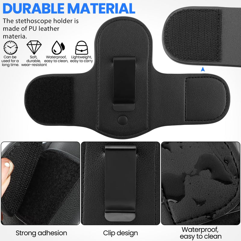 [Australia - AusPower] - PU Leather Stethoscope Holder Hip Clip Compatible with Littmann and Most Stethoscopes, Portable Stethoscope Holster Clip for Scrubs Belt and Pocket, Black 
