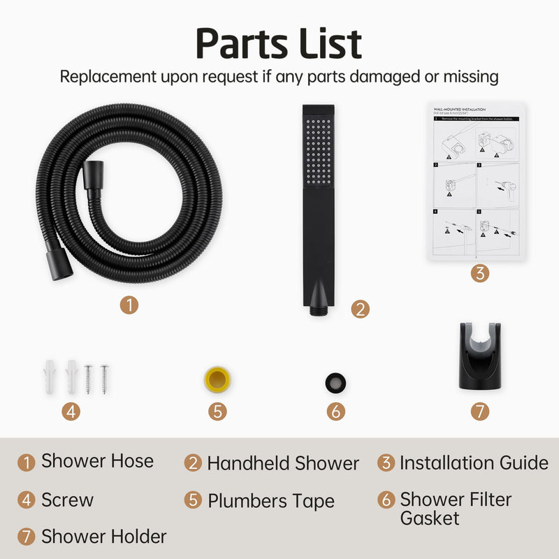 KES BRASS Handheld Shower Head with 1.5-Meter Long Hose and Holder Bracket Replacement Showerhead for Bathroom Showering System Contemporary Square Style Matte Black Finish, LP135-BK
