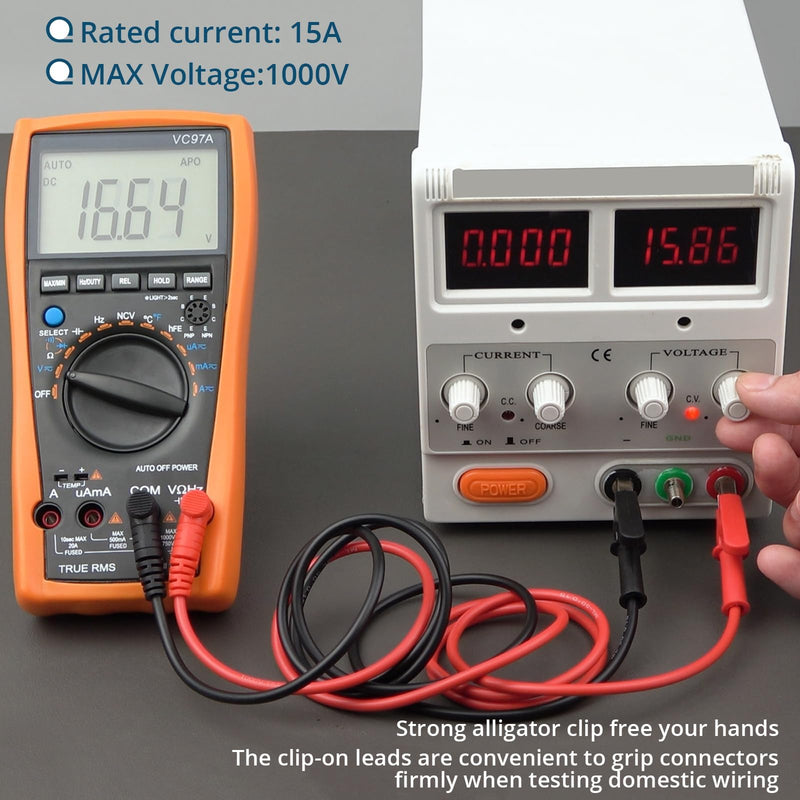 [Australia - AusPower] - 1 Pair Banana Plug to Alligator Clip Test Lead Cable,100cm/3.28ft,15A Rated Current,1000V Max Voltage,Electronic Test Lead for Multimeter Electrical Testing 