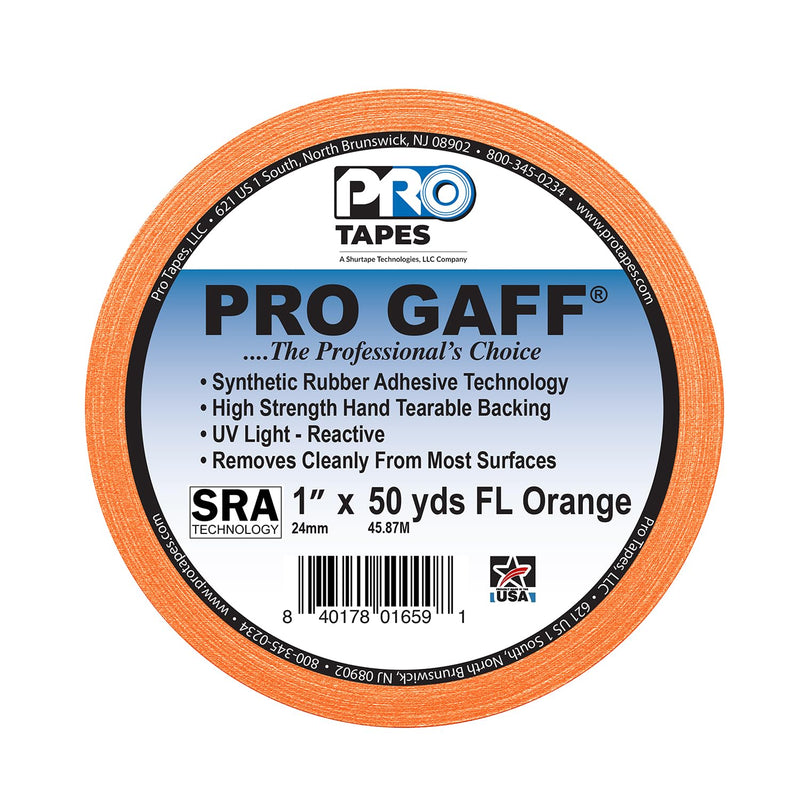 [Australia - AusPower] - 1" Width ProTapes Pro Gaff Premium Matte Cloth Gaffer's Tape With Rubber Adhesive, 50 yds Length x, Fluorescent Orange (Pack of 1) 