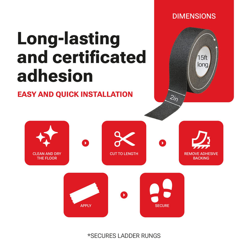 Tread Tape Roll for Anti-Slip Protection and Traction for Indoor and Outdoor Use, 2in. x 15ft.